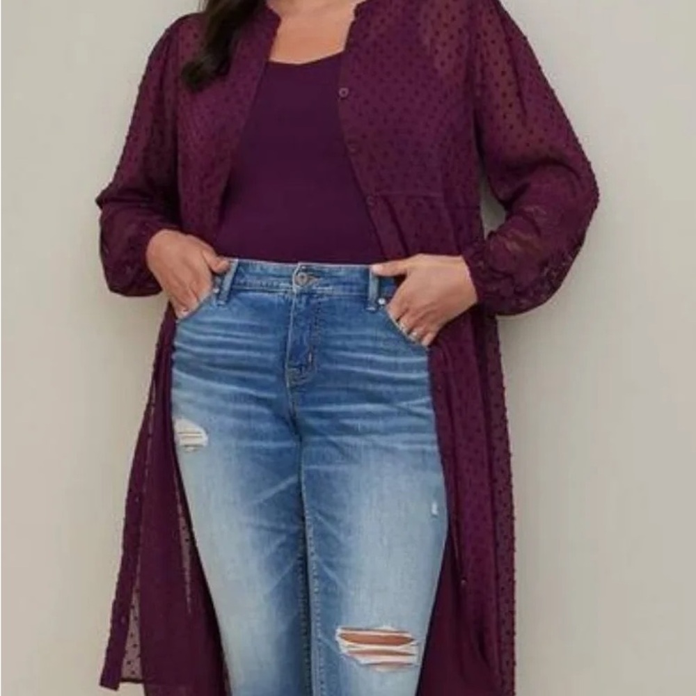 Torrid Clip Dot Button Front Maxi Kimono